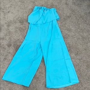Teal blue strapless jumpsuit
